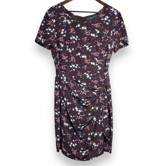 August Silk 100% Silk Faux Wrap Floral‎ Dress Womens 10 Brown NWOT - Picture 1 of 6